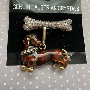 Vintage Lauren Spencer Dachshund Enamel Dog Bone Statement Brooch NW